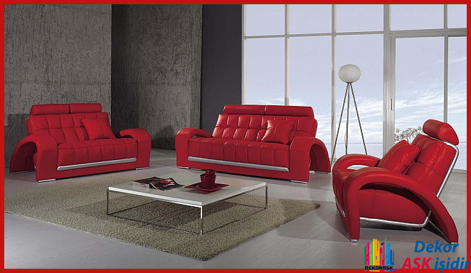 Kırmızı Renkli Oturma Grupları ve Koltuk Takımı Tasarımları