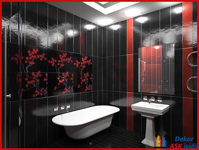 Kırmızı Siyah Banyo Dekorasyon Örnekleri