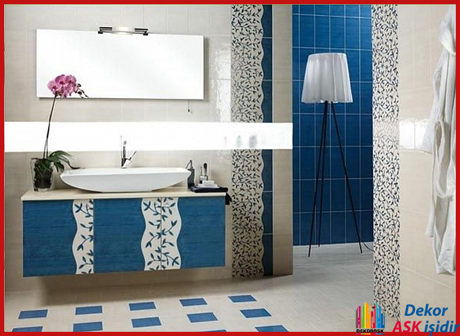 Mavi Renkli ve Desenli Modern Banyo Dolapları