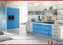 Mavi Krem gri krem mutfak dekorasyonu