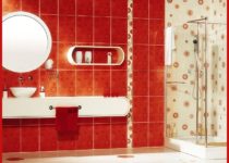 kırmızı renkli banyo fayansları ile şık banyo dekorasyonları
