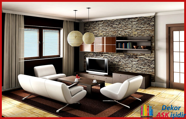 Modern Oturma Odaları İçin Taş Duvar Dekorasyon Örnekleri